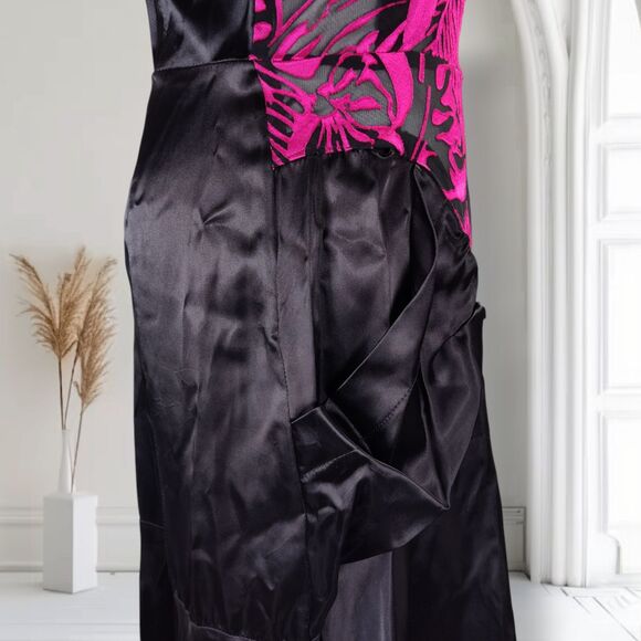 Vintage 80s does 40s Cocktail Dress Size 6/8 Sheer Floral Satin Burnout - Picture 9 of 16